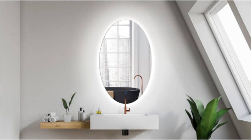 Gliss Design Badkamerspiegel Oval | 100x60 cm | Ovaal | Indirecte LED verlichting | Touch button | Met spiegelverwarming