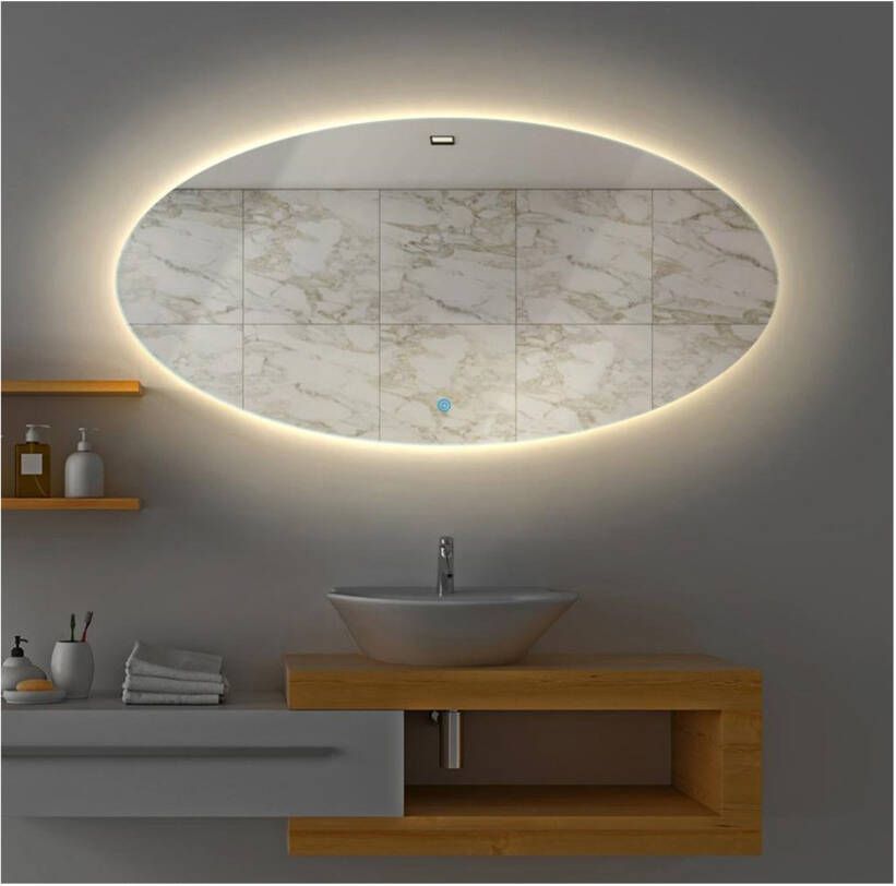 Gliss Design Badkamerspiegel Oval | 80x120 cm | Ovaal | Indirecte LED verlichting | Touch button | Met spiegelverwarming