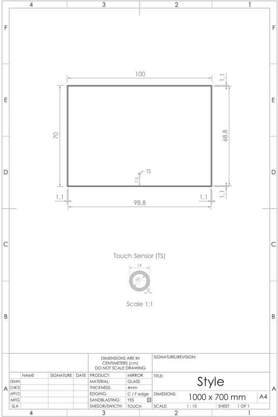 Gliss Design Badkamerspiegel Style | 100x70 cm | Rechthoekig | Indirecte LED verlichting | Touch button | Met spiegelverwarming