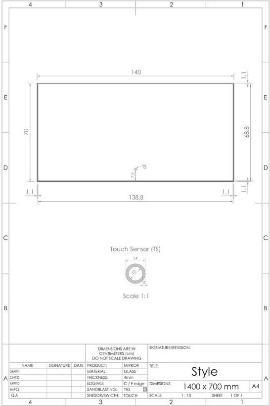 Gliss Design Badkamerspiegel Style | 140x70 cm | Rechthoekig | Indirecte LED verlichting | Touch button | Met spiegelverwarming