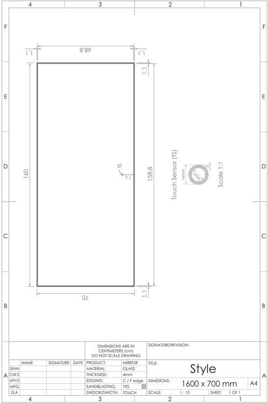 Gliss Design Badkamerspiegel Style | 160x70 cm | Rechthoekig | Indirecte LED verlichting | Touch button | Met spiegelverwarming