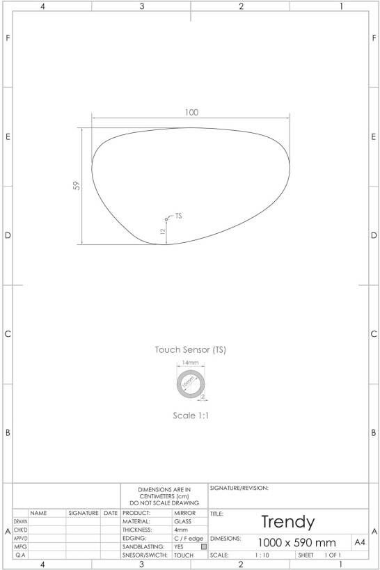 Gliss Design Badkamerspiegel Trendy | 100x59 cm | Organisch | Indirecte LED verlichting | Touch button | Met spiegelverwarming