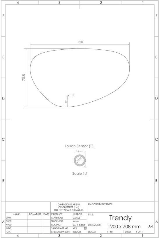 Gliss Design Badkamerspiegel Trendy | 120x71 cm | Organisch | Indirecte LED verlichting | Touch button | Met spiegelverwarming