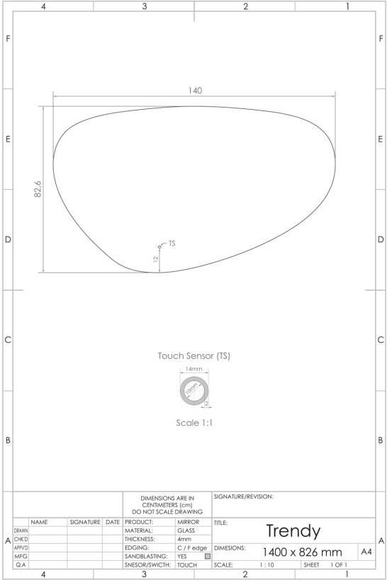 Gliss Design Badkamerspiegel Trendy | 140x82.5 cm | Organisch | Indirecte LED verlichting | Touch button | Met spiegelverwarming