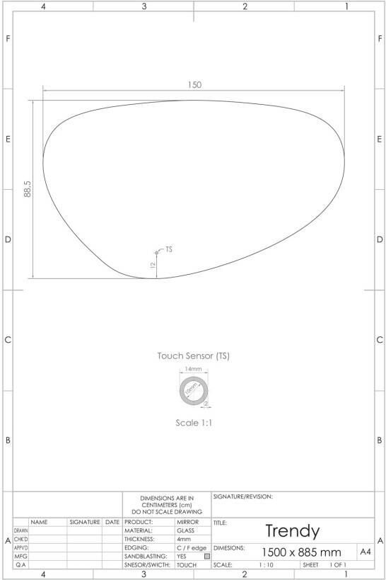 Gliss Design Badkamerspiegel Trendy | 150x88.5 cm | Organisch | Indirecte LED verlichting | Touch button | Met spiegelverwarming