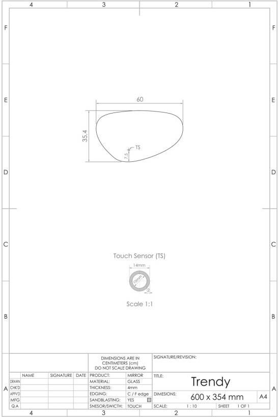 Gliss Design Badkamerspiegel Trendy | 60x35.5 cm | Organisch | Indirecte LED verlichting | Touch button | Met spiegelverwarming