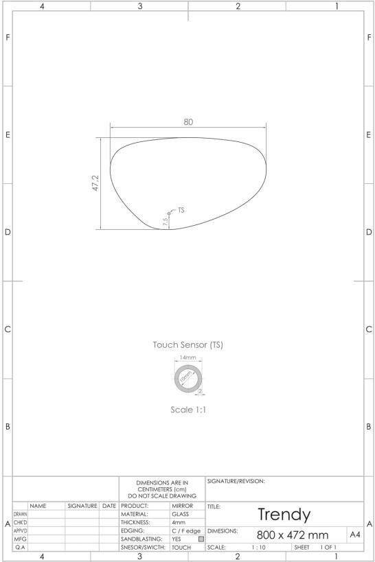 Gliss Design Badkamerspiegel Trendy | 80x47 cm | Organisch | Indirecte LED verlichting | Touch button | Met spiegelverwarming