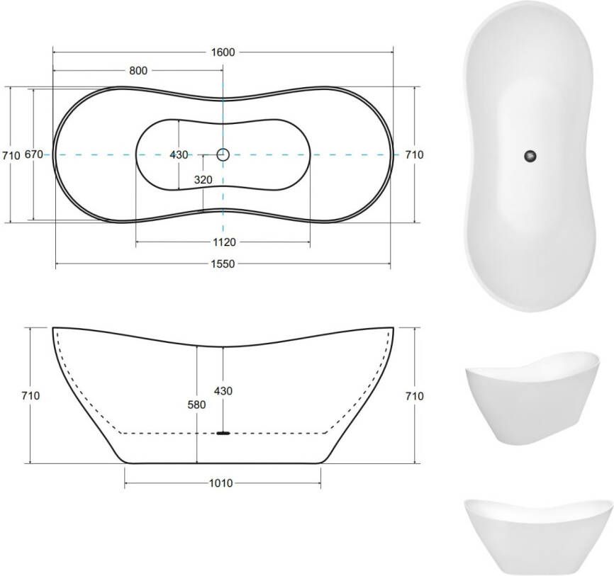 Gliss Design Vrijstaand bad Demeter | 160x70 cm | Cast marble | Ovaal | Graphite