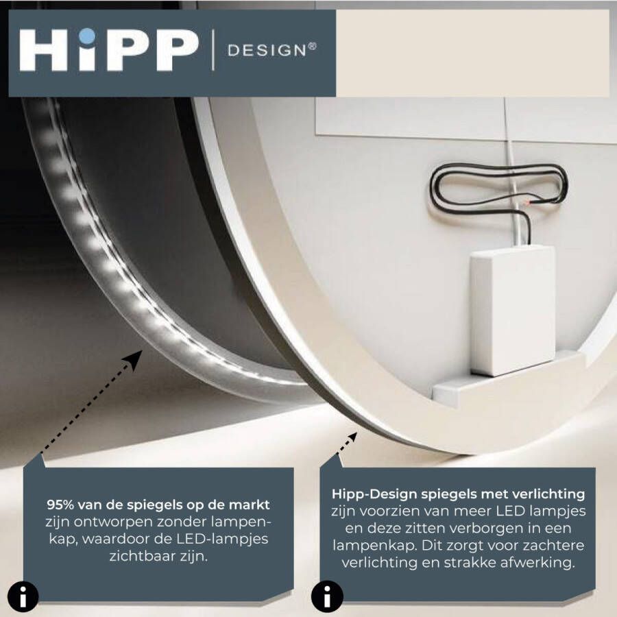 Hipp Design Badkamerspiegel SPV13500 | 80 cm | Rond | Indirecte LED verlichting | Touch button | Met spiegelverwarming