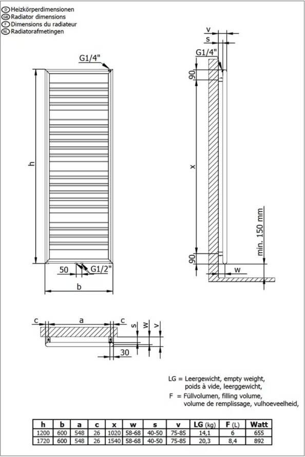 HSK Design Radiator Image | 60x120 cm | CV radiator | Midden aansluiting | 655 watt | Grafiet-zwart