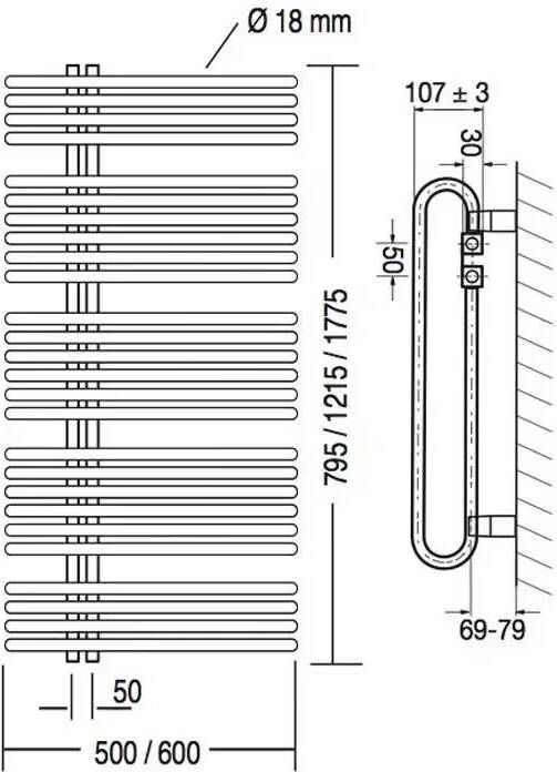 HSK Design Radiator Premium| 60x121.5 cm | CV en of electrische werking | Zij aansluiting | 1010 watt | Wit