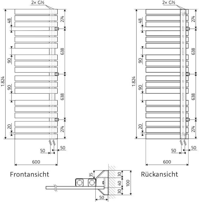 HSK Design radiator ruimteverdeler Yenga | 60x121.4 cm | CV en of electrische werking | Grafiet-zwart