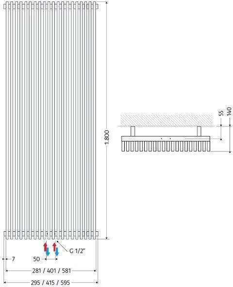 HSK Design Radiator Sky| 29.5x180 cm | CV | Midden aansluiting | 1018 watt | Wit