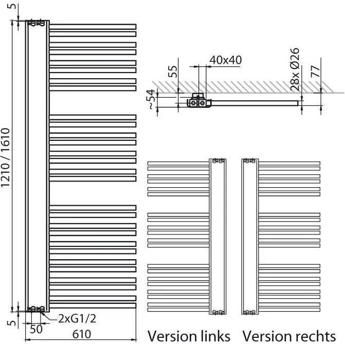 HSK Design Radiator Softcube Plus| 61x161 cm | CV en of electrische werking | Links | 819 watt | Antraciet