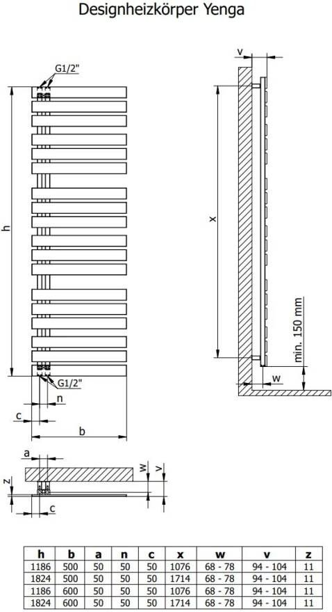 HSK Design radiator Yenga gevuld af fabriek | 60x182.4 cm | Met verwarmingselement 2 | Wit