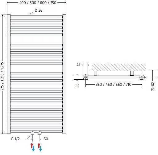 HSK Handdoekradiator Line | 60x121.5 cm | CV en of electrische werking | Wit
