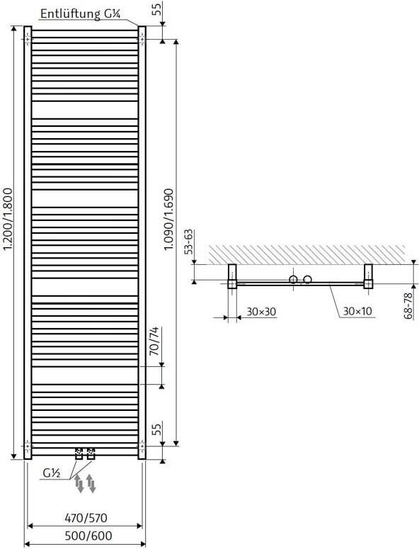 HSK Handdoekradiator Line Aero | 60x180 cm | CV en of electrische werking | Grafiet-mat