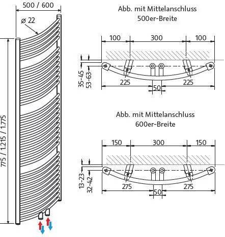 HSK Handdoekradiator Line Round| 50x121.5 cm | CV en of electrische werking | Wit