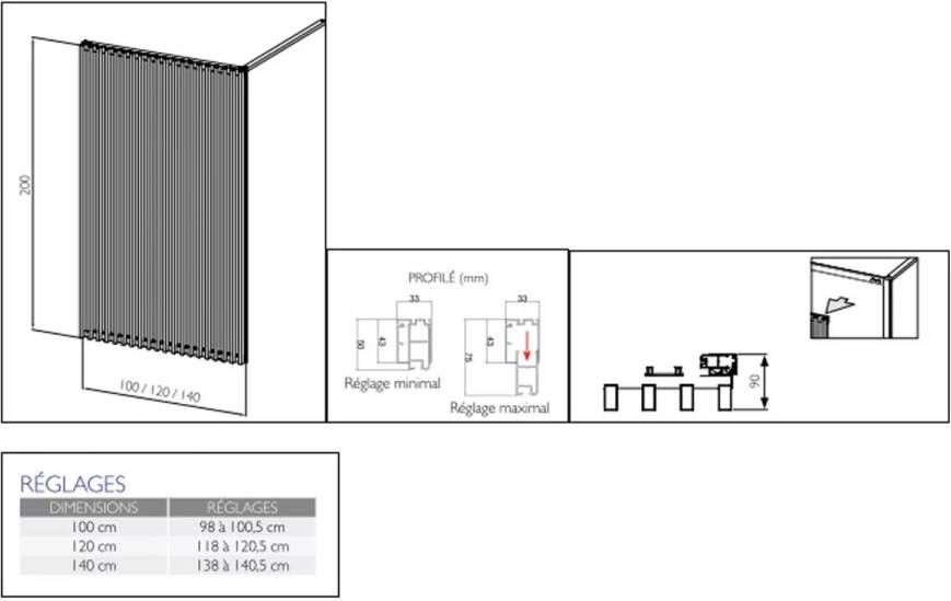 HSK Inloopdouche Yenga | 120x200 cm | Raster decor | Brons glas | Zwart mat beslag