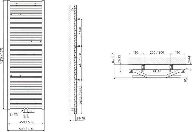 HSK Line design radiator 1032 watt 60x177.5 cm staal wit