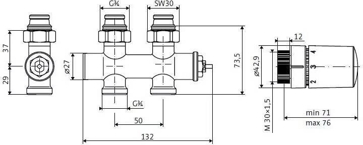 HSK radiator aansluitset | Middenaansluiting vloer | Kraanset rechts | Chroom