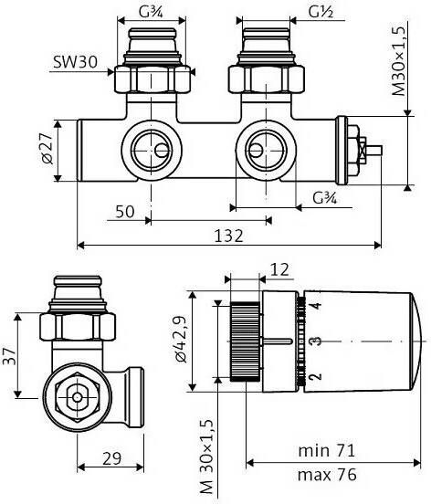 HSK radiator aansluitset | Middenaansluiting wand | Kraanset haaks | Chroom