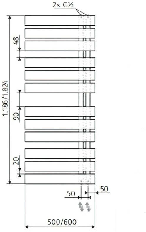 HSK Yenga handdoek radiator 740 watt 60x182.4 cm staal grafiet