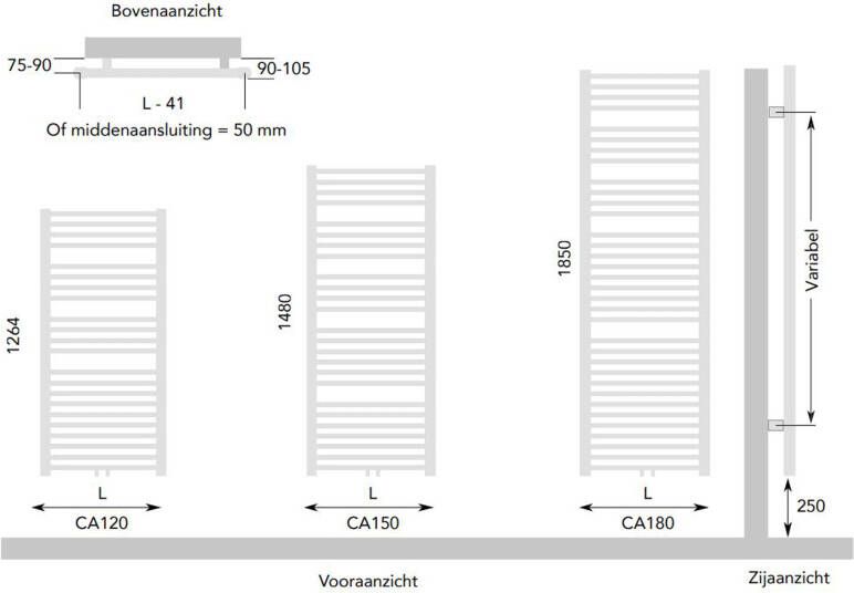 Instamat Badkamerradiator serie Calda 126.4 x 45 cm incl. bevestigingsset antraciet metallic