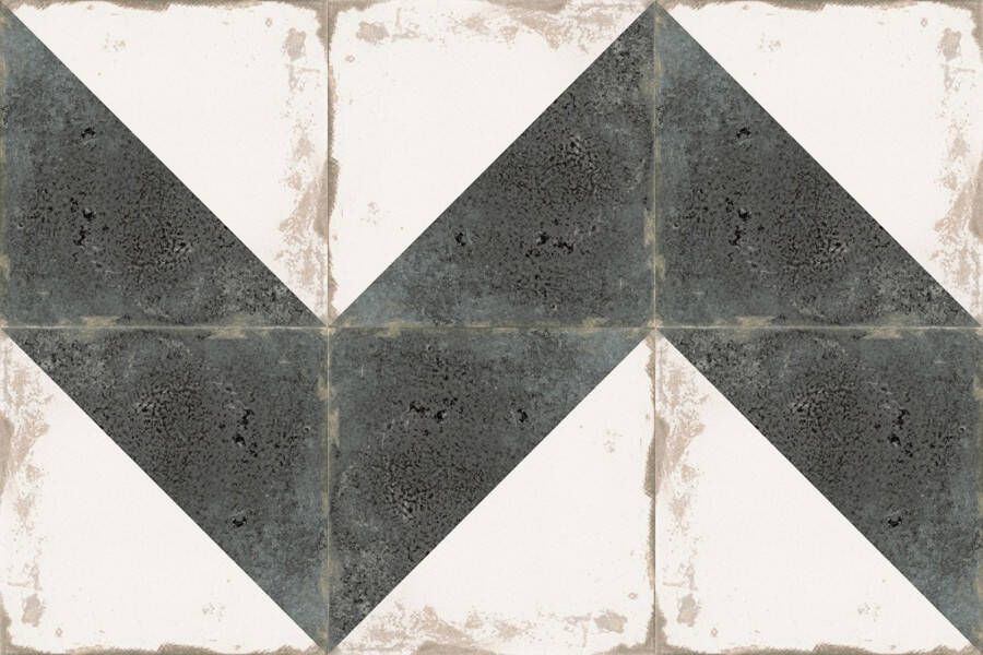 Realonda Cerámica Antique Diagonal Black and White decortegel portugees 33x33 cm zwart wit mat