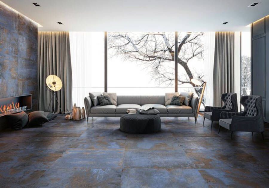 EnergieKer FlatIron Blue vloertegel beton look 60x60 cm blauw mat