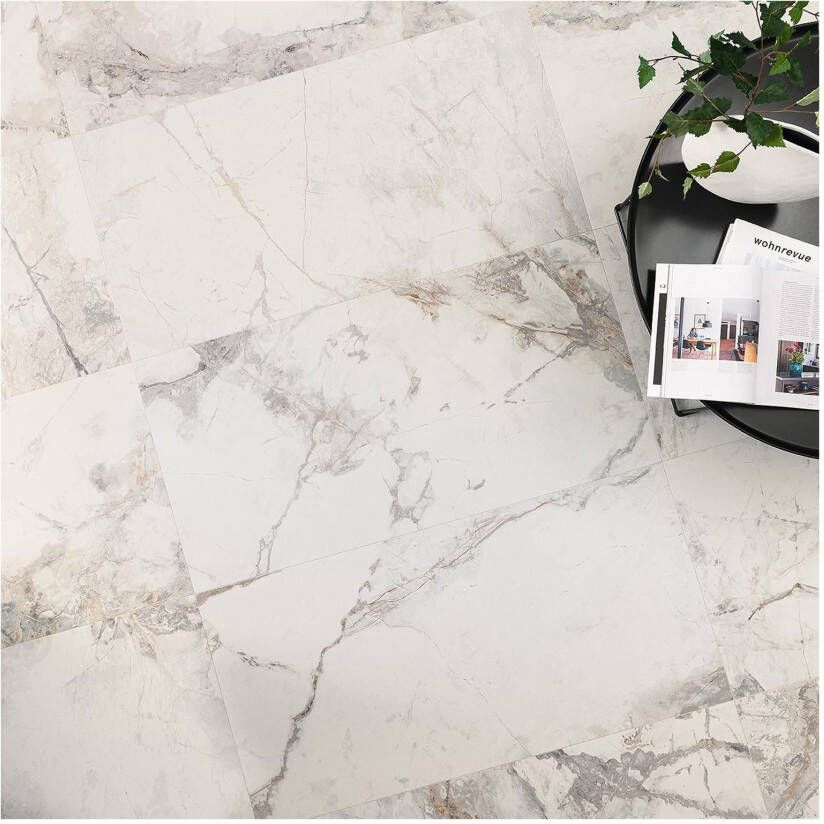 Edimax Astor Golden Age Vloer- en wandtegel | 60x120 cm | Gerectificeerd | Marmerlook | Mat Wit