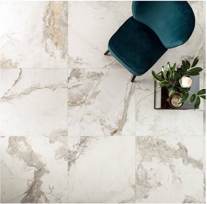 Edimax Astor Golden Age Vloer- en wandtegel | 80x80 cm | Gerectificeerd | Marmerlook | Mat Wit