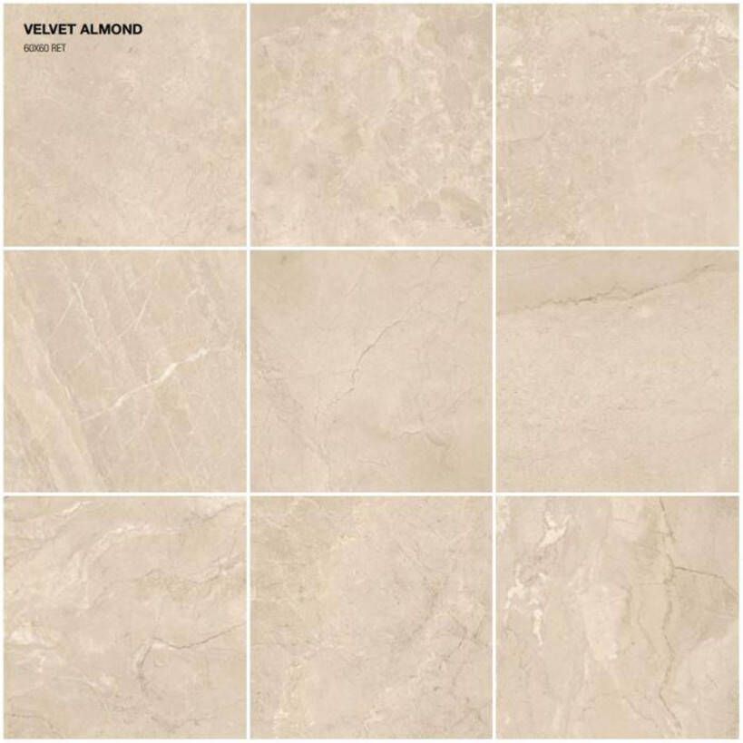 Edimax Astor Velvet Vloer- en wandtegel | 60x60 cm | Gerectificeerd | Marmerlook | Mat Creme