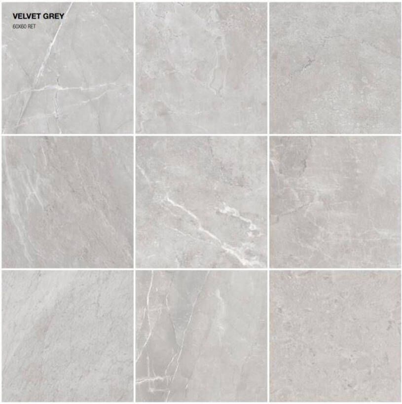 Edimax Astor Velvet Vloer- en wandtegel | 60x60 cm | Gerectificeerd | Marmerlook | Mat Grijs
