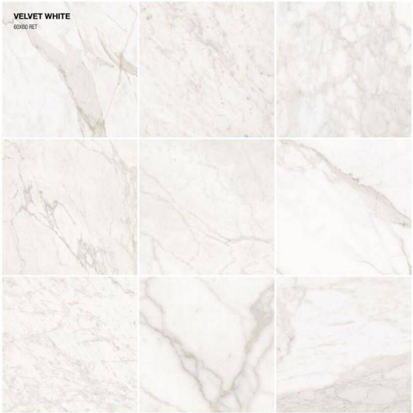 Edimax Astor Velvet Vloer- en wandtegel | 60x60 cm | Gerectificeerd | Marmerlook | Mat Wit