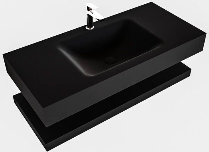 Mondiaz Alan badmeubel 100 cm solid suface planchet urban vrijhangend wastafel midden 1 kraangat zwart