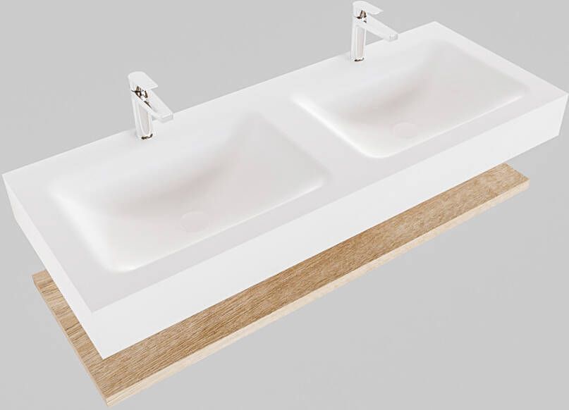 Mondiaz Alan badmeubel 120 cm planchet washed oak vrijhangend wastafel dubbel 2 kraangaten wit