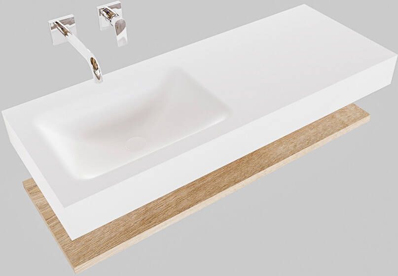 Mondiaz Alan badmeubel 120 cm planchet washed oak vrijhangend wastafel links zonder kraangat wit
