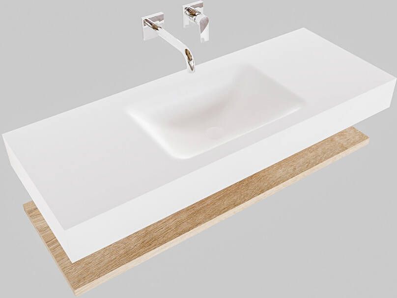 Mondiaz Alan badmeubel 120 cm planchet washed oak vrijhangend wastafel midden zonder kraangat wit
