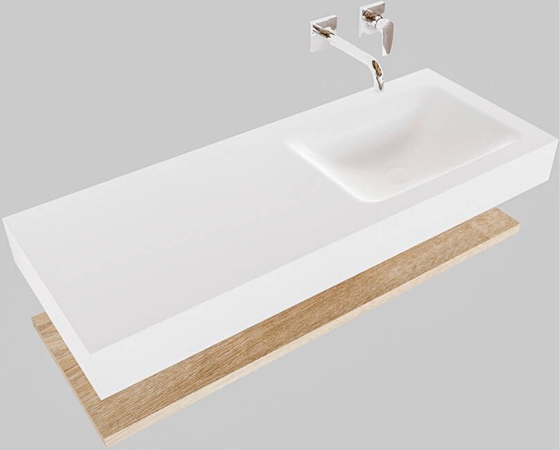 Mondiaz Alan badmeubel 120 cm planchet washed oak vrijhangend wastafel rechts zonder kraangat wit