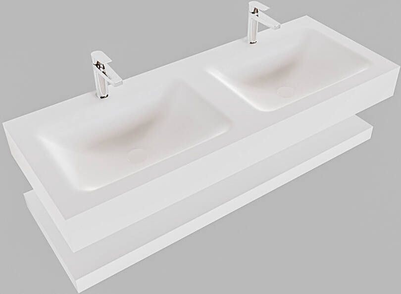 Mondiaz Alan badmeubel 120 cm solid suface planchet talc vrijhangend wastafel dubbel 2 kraangaten wit