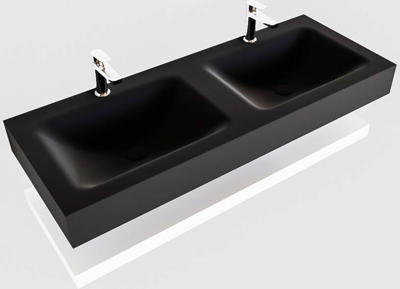 Mondiaz Alan badmeubel 120 cm solid suface planchet talc vrijhangend wastafel dubbel 2 kraangaten zwart