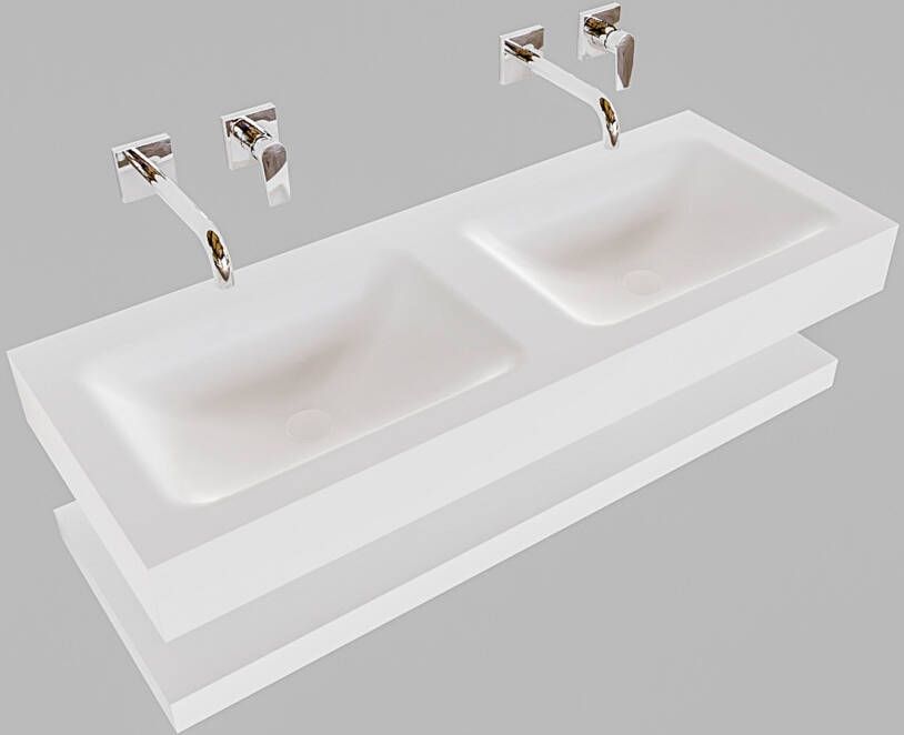 Mondiaz Alan badmeubel 120 cm solid suface planchet talc vrijhangend wastafel dubbel zonder kraangat wit