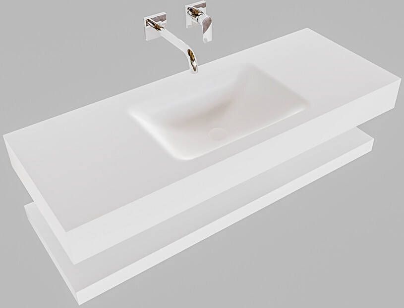 Mondiaz Alan badmeubel 120 cm solid suface planchet talc vrijhangend wastafel midden zonder kraangat wit