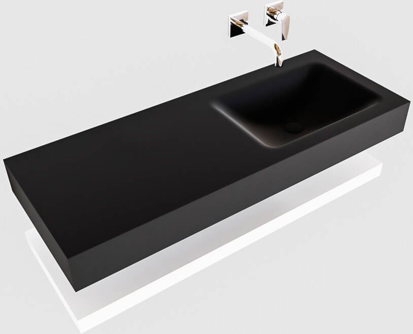 Mondiaz Alan badmeubel 120 cm solid suface planchet talc vrijhangend wastafel rechts zonder kraangat zwart
