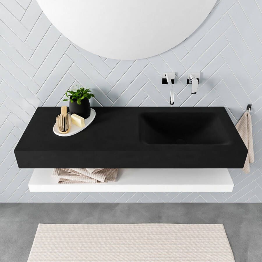 Mondiaz Alan badmeubel 120 cm solid suface planchet talc vrijhangend wastafel rechts zonder kraangat wit