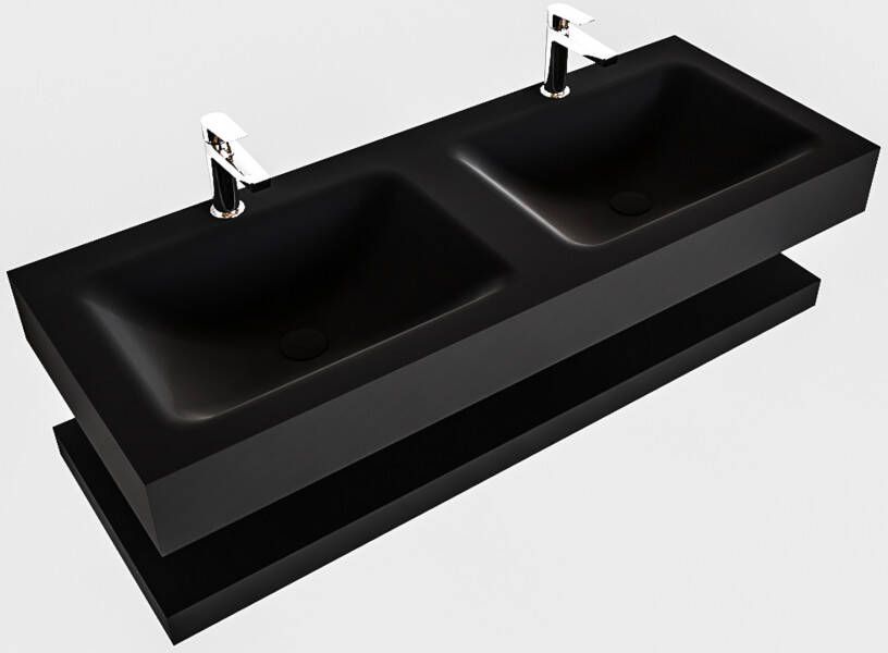 Mondiaz Alan badmeubel 120 cm solid suface planchet urban vrijhangend wastafel dubbel 2 kraangaten zwart