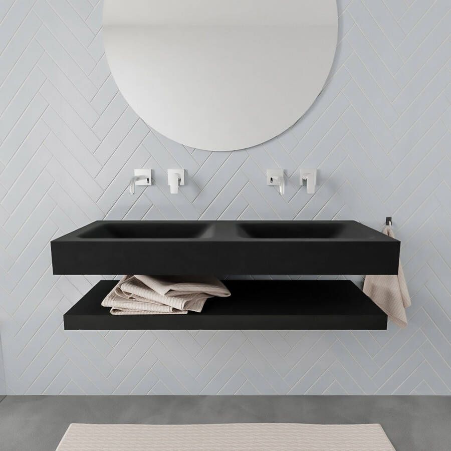 Mondiaz Alan badmeubel 120 cm solid suface planchet urban vrijhangend wastafel dubbel zonder kraangat wit