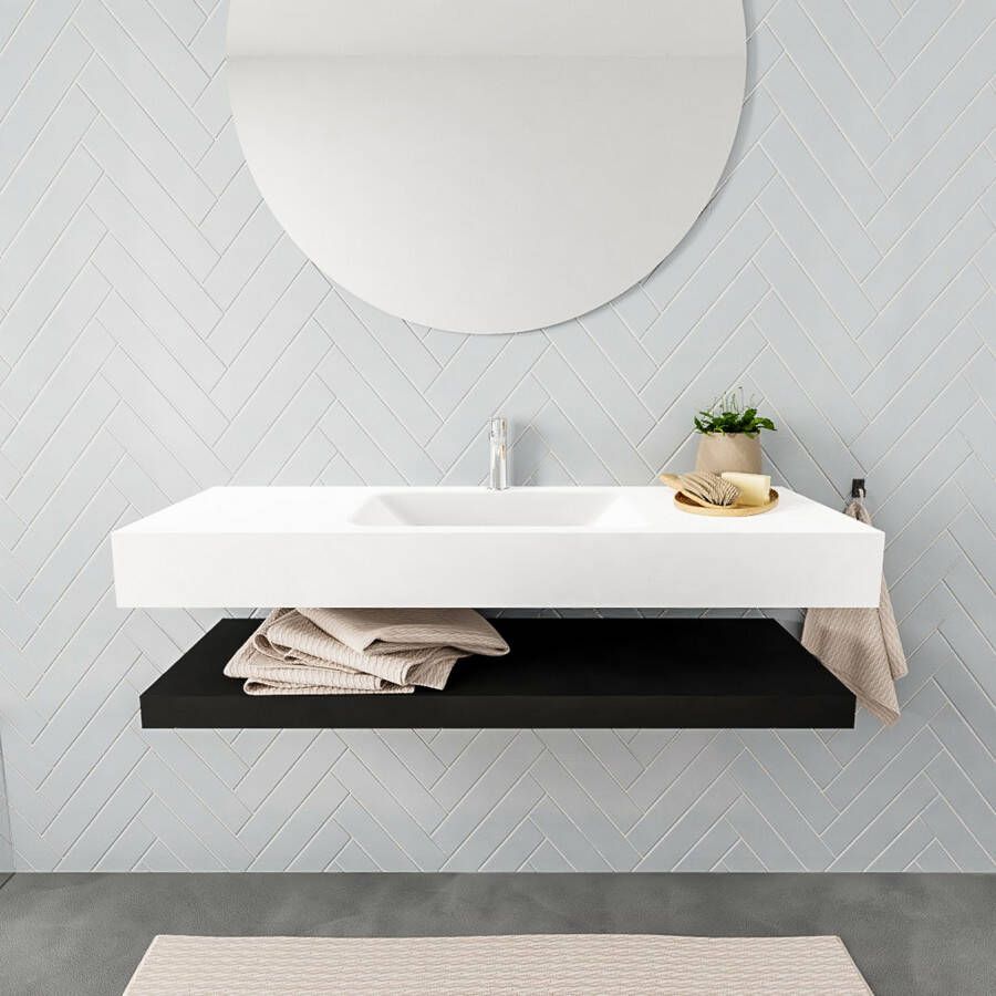 Mondiaz Alan badmeubel 120 cm solid suface planchet urban vrijhangend wastafel midden 1 kraangat wit