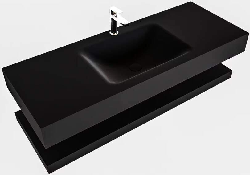 Mondiaz Alan badmeubel 120 cm solid suface planchet urban vrijhangend wastafel midden 1 kraangat zwart